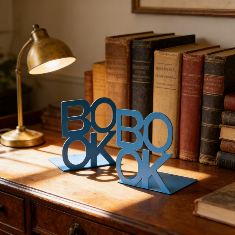 Rack Book Ends - Supports décoratifs en métal pour livres de bureau, Bleu