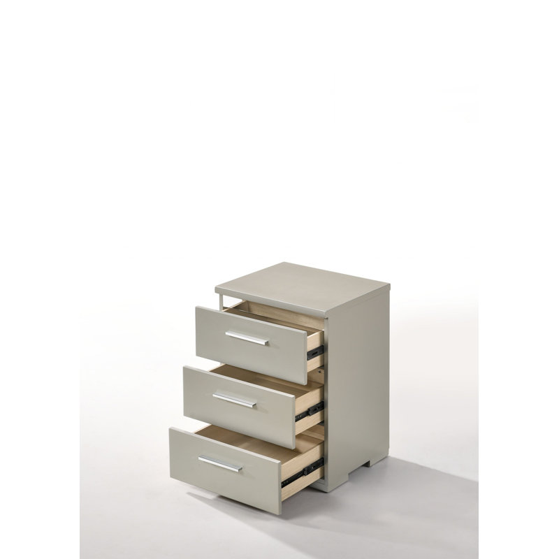 Table de chevet 3 tiroirs, Argent