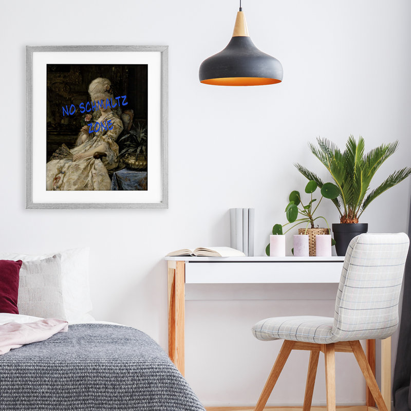 Iconic No Schmaltz Zone, reproduction encadrée sous verre, design par Grotto Studios, Cadre de ferme gris, H 21 po x l 17 po