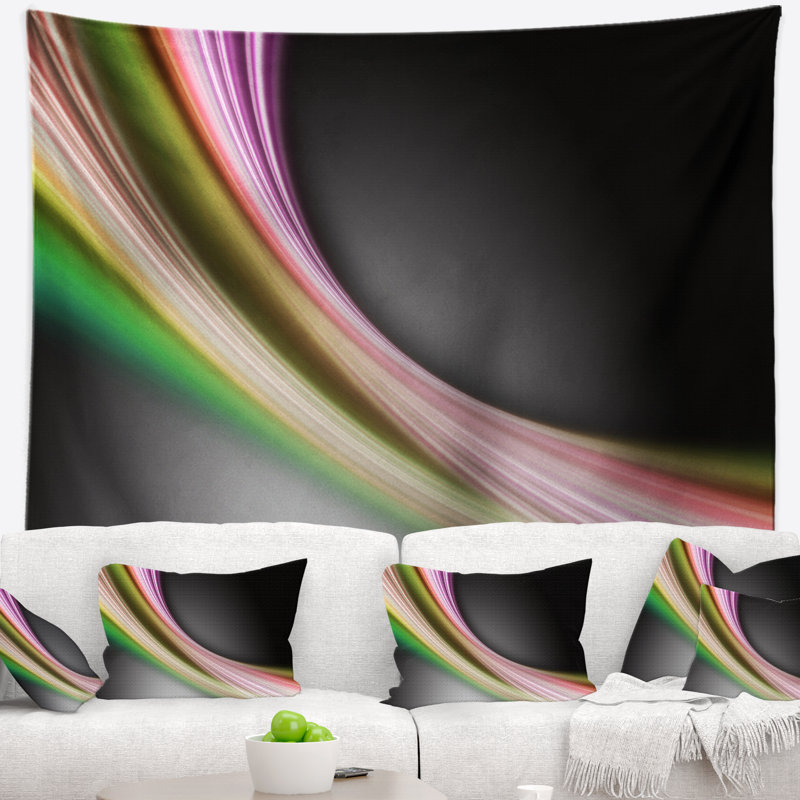 Tapisserie rose, lignes abstraites et vertes, H 50 po x l 60 po