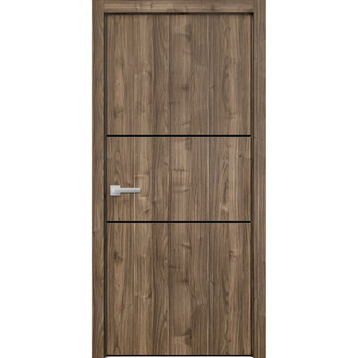 Porte intérieure moderne en bois avec quincaillerie Planum 0014, panneau simple, cadre et moulures en noyer, portes robustes pour salle de bain et chambre à coucher - 76 cm x 203 cm