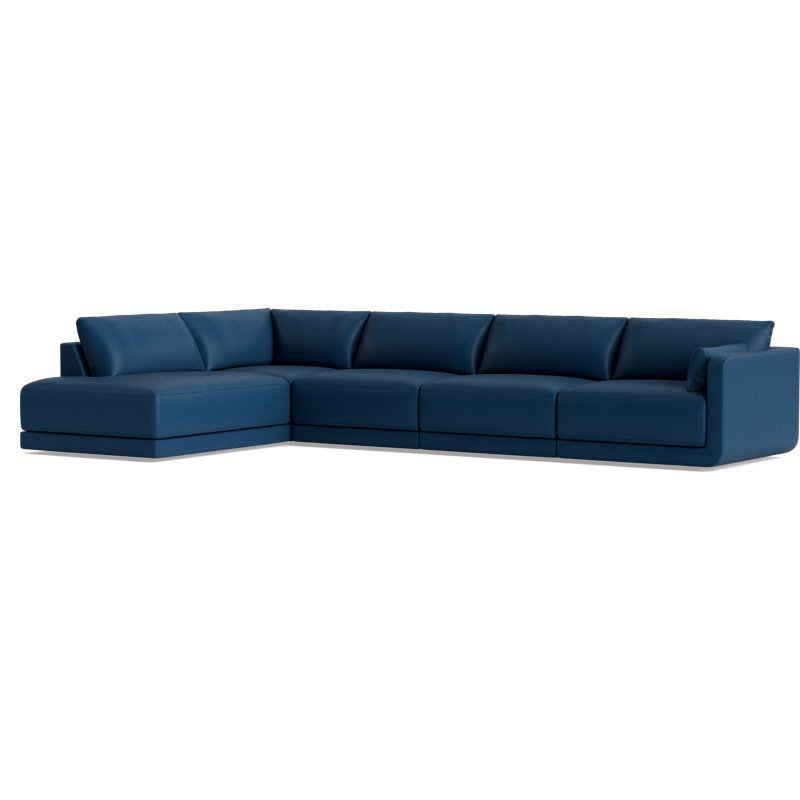 Eva Leather Modular Sectional, Bison Deep Blue Top Grain Leather, Left Hand Facing