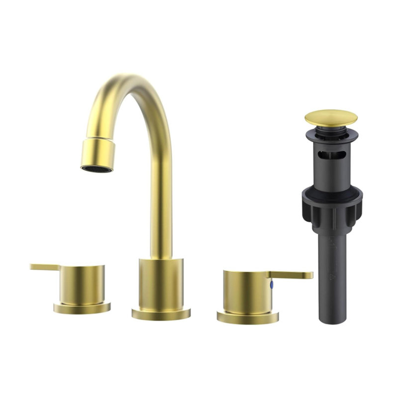 Widespread Bathroom Sink Faucet 2 Handle 8 inch Lavatory Faucet 3 Hole 360° Swivel Spout Vanity Sink Basin Faucets with Pop Up Drain Assembly