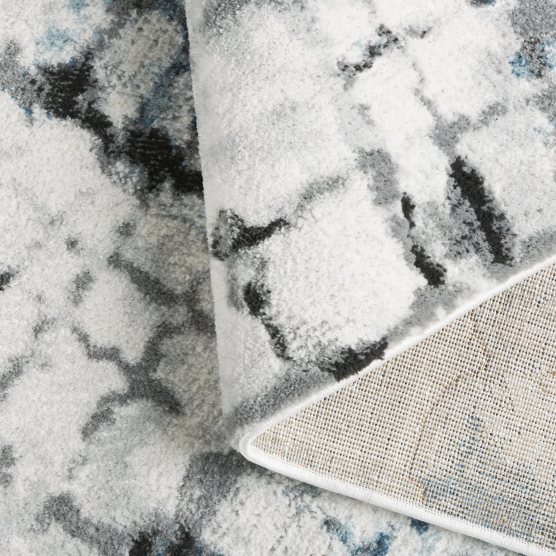 Tapis géométrique bleu / gris / blanc, Rectangle 5 pi 2 po x 7 pi 2 po
