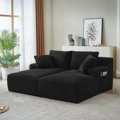 Compressible Double Chaise Lounge With Cupholders - No Assembly Required, Fluffy Modern Sleeper Loveseat For Indoor Living Room Bedroom Reading