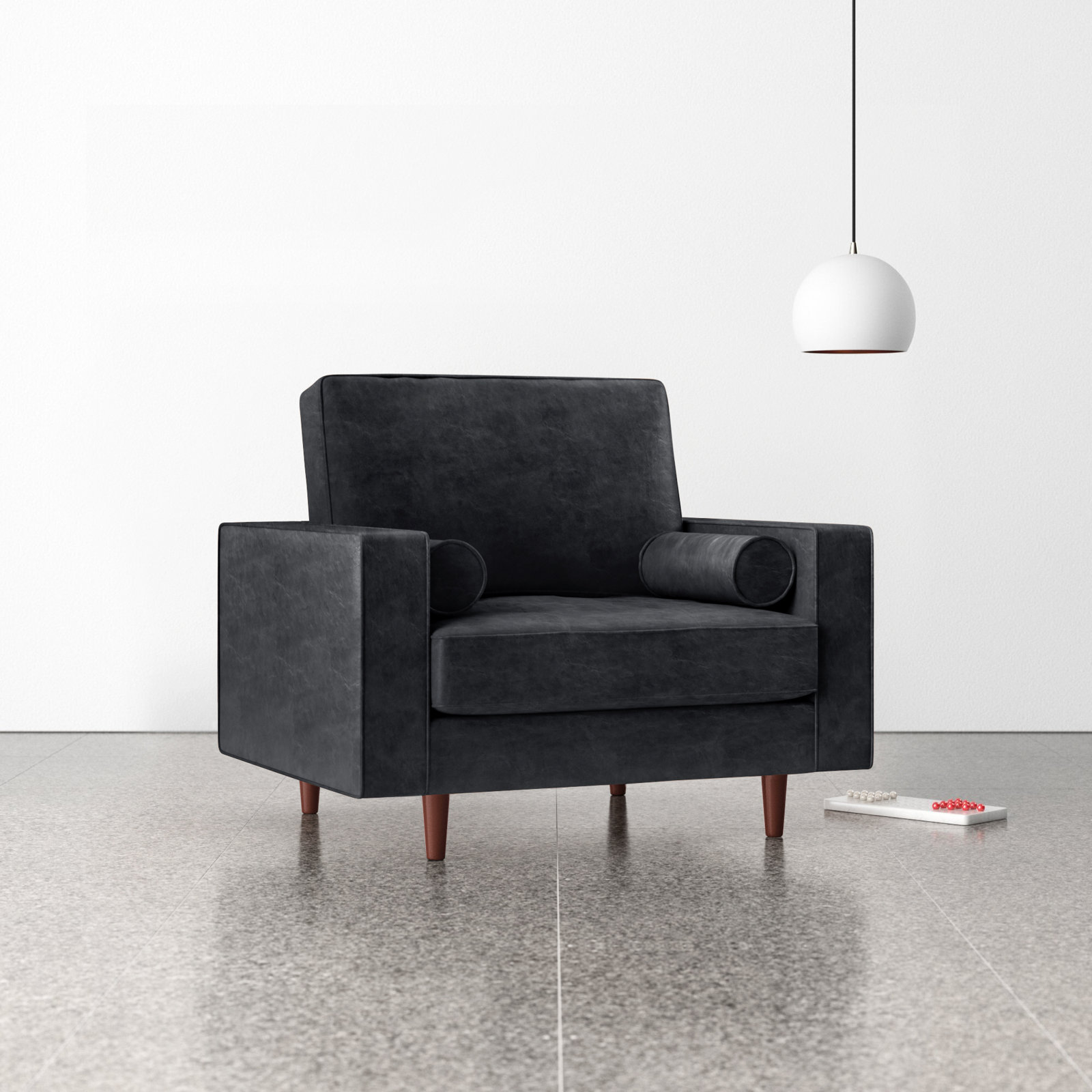 Geo Armchair, Vintage Black Genuine Leather