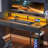 Computer Desk with Power Outlets & LED Light with 3 Drawers and Storage Shelves, Writing Desk with Monitor Stand, Rustic Brown