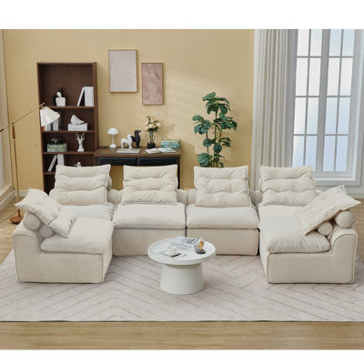 Velours côtelé modulaire 6, accoudoirs, décor bricolage, beige pour les zones charmantes, accoudoirs 6, rembourrage en mousse, bricolage, cou et coussins lombaires pour un confort accru