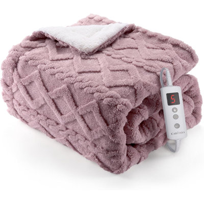 Jeté chauffant, couverture électrique Sherpa de 50 po x 60 po avec 10 niveaux de chaleur et 10 réglages de minuterie, certifié ETL, lavable à la machine, chauffage rapide, blanc cassé