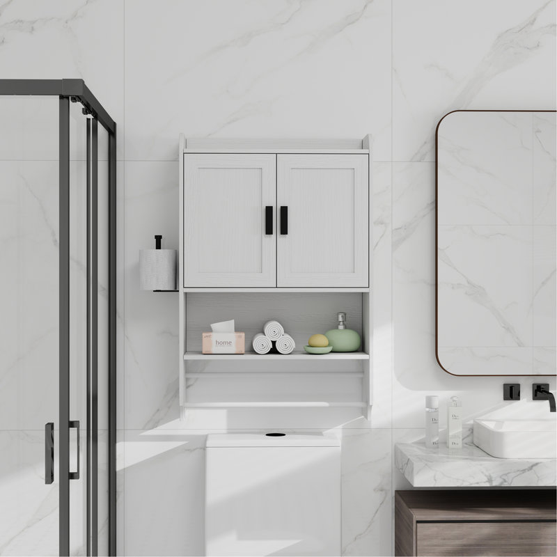 Bathroom Wall Cabinet With Doors,Adjustable Shelf,Towel Bar And Paper Holder, Over The Toilet Storage Cabinet, Medicine Cabinet For Bathroom