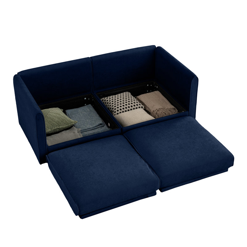 Chenille bleue avec compartiment de rangement et 2 tiroirs pratiques et modernes, Bleu