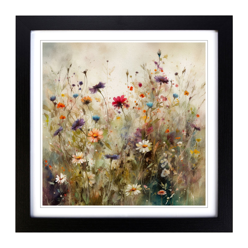 Meadow Floral Art - Single Picture Frame Print on Wood, Black
