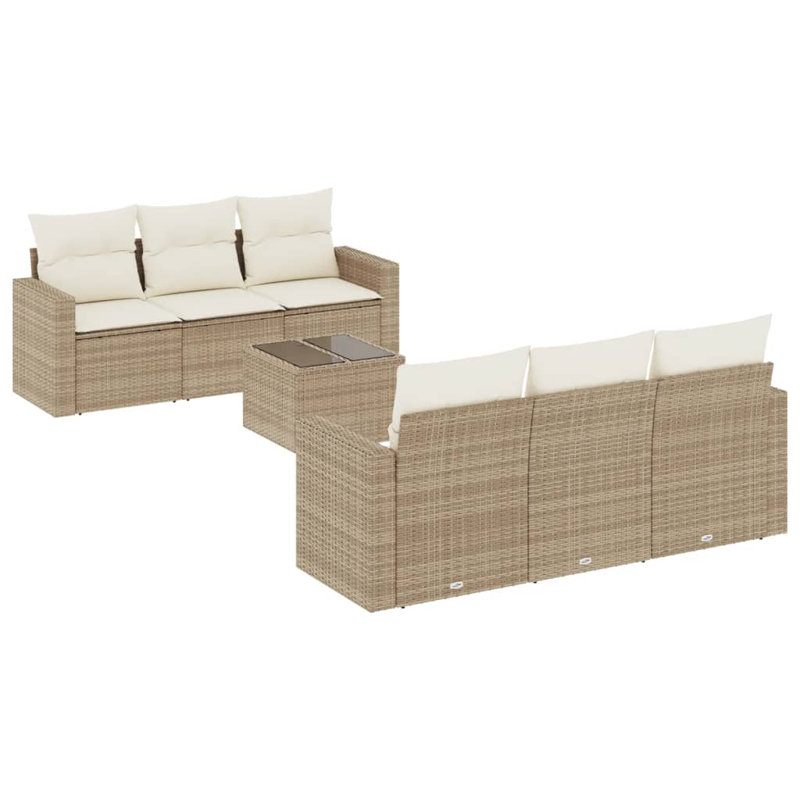 Ensemble de canapé de jardin en rotin PE beige, acier thermolaqué Vidaxl, verre trempé