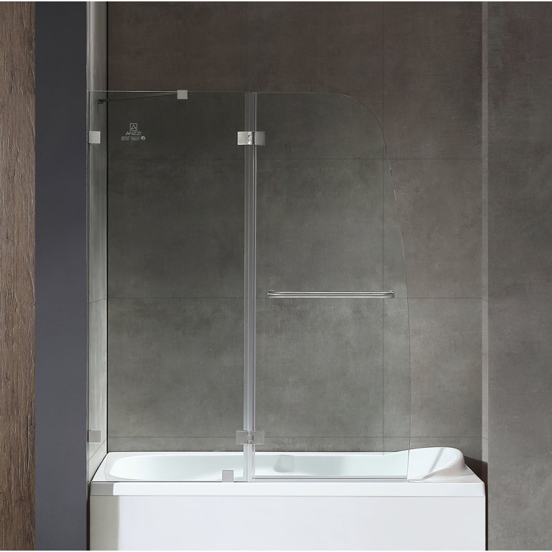 Pacific 48'' - 48'' W x 58'' H Hinged Frameless Tub Door with Clear Glass, Brushed Nickel