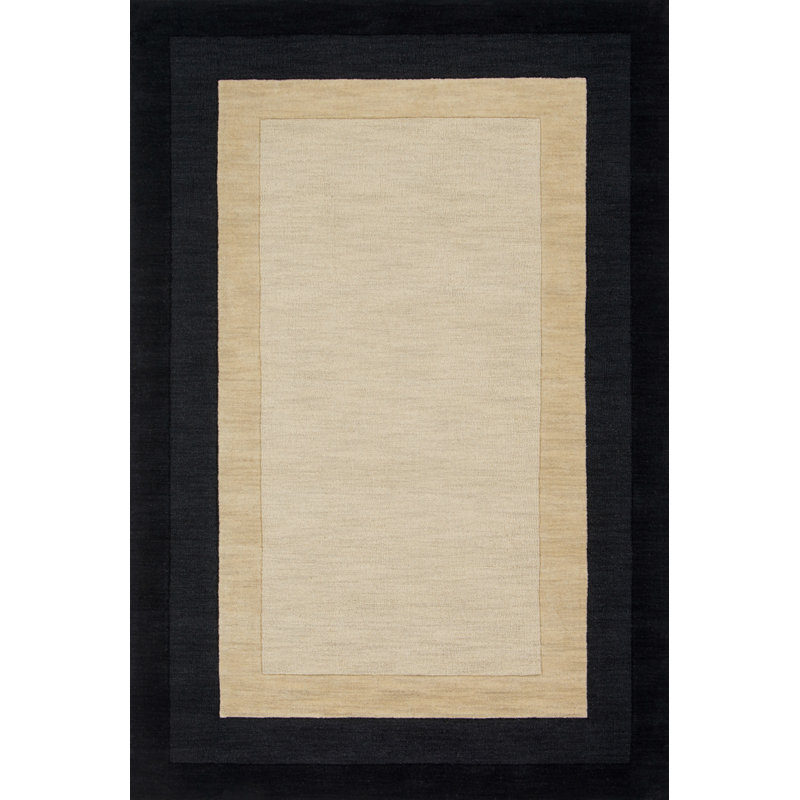 Tapis beige / noir en laine touffeté à la main Keifer, Rectangle 3 pi 6 po x 5 pi 6 po