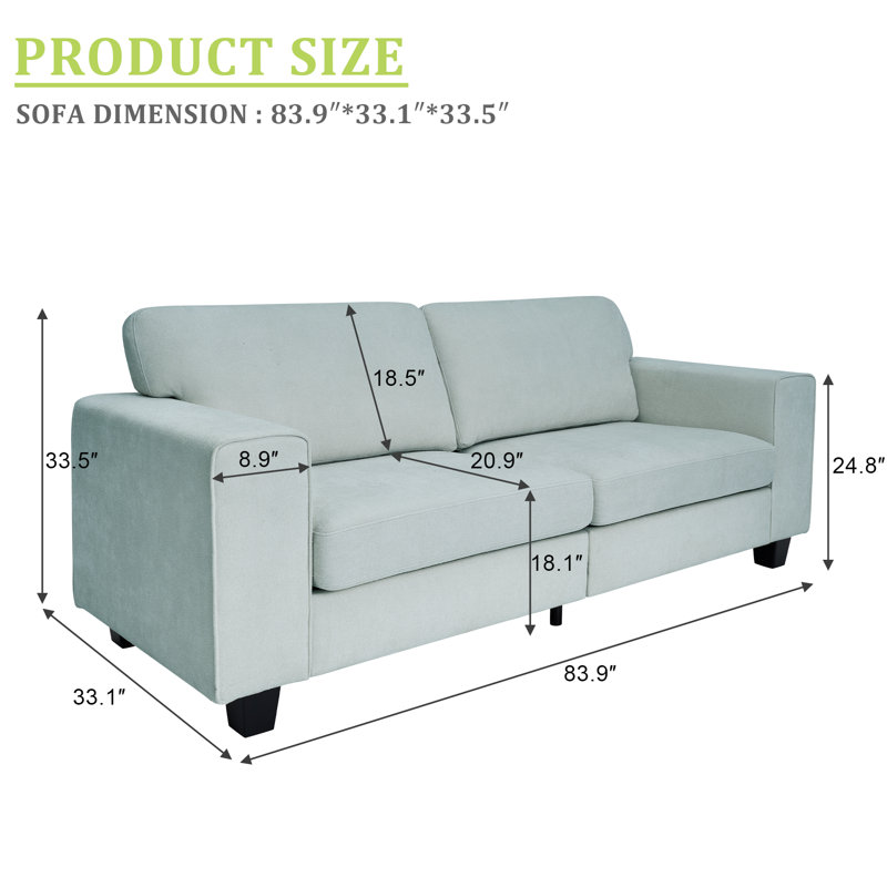 Modern Upholstered Cloud Sofa With Deep Seats And Wide Square Armrests For Living Room, Gray