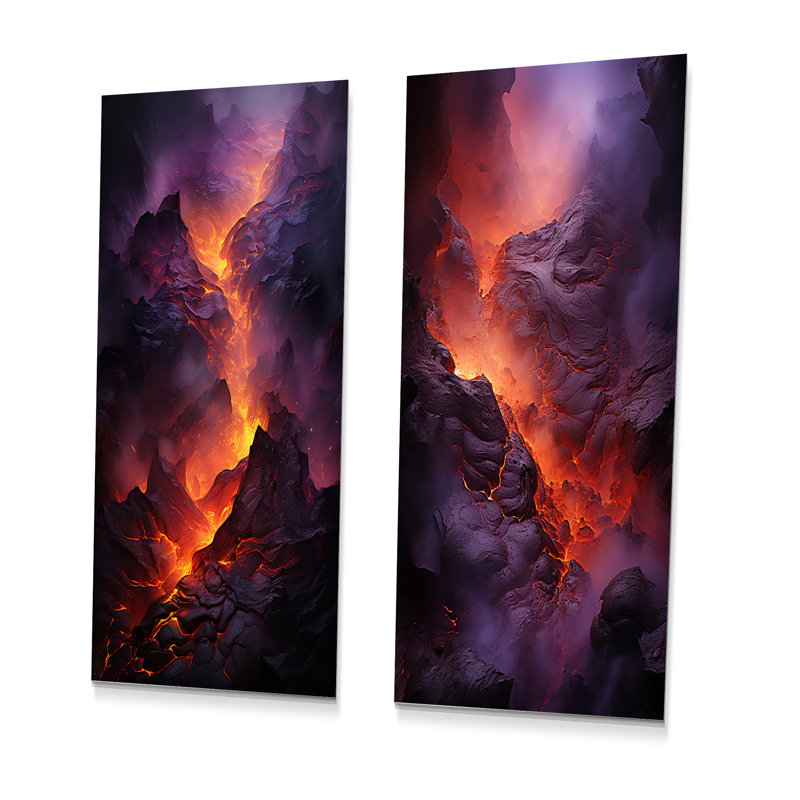 Volcano Volcanic Glow - ensemble de 2 reproductions d'art en métal Volcano, H 32 po x l 32 po