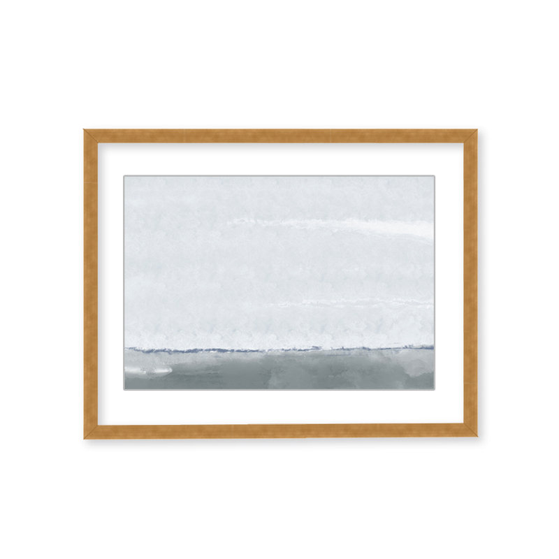 Coastal Retreat Silver Seas: Abstract Oceanscape, 16" H x 24" W x 1.125" D, Framed Matted Print, Gold
