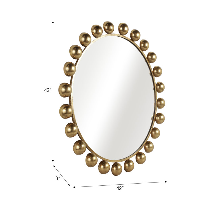 Glam Round Gold Beaded Framed Wall Mirror, 42"