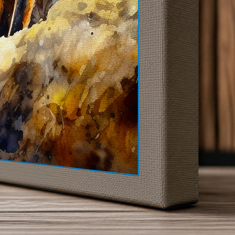 Alert Fox On Stone Boho - Print, 30x20 - 76.2 x 50.8 cm, Taupe Border