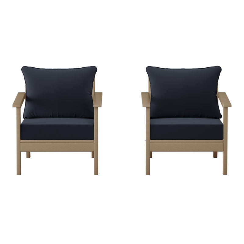 Deep Seating Chair With Cushions (Set Of 2), Navy Blue, Light Brown