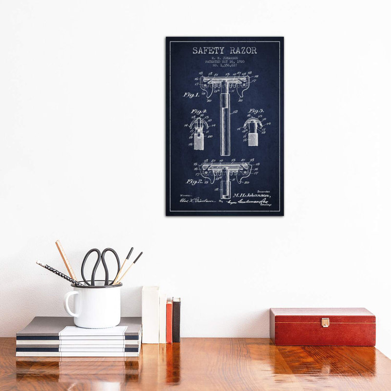 Razor Navy Blue Patent Blueprint - Wrapped Canvas Print, 30.48 cm H x 45.72 cm W