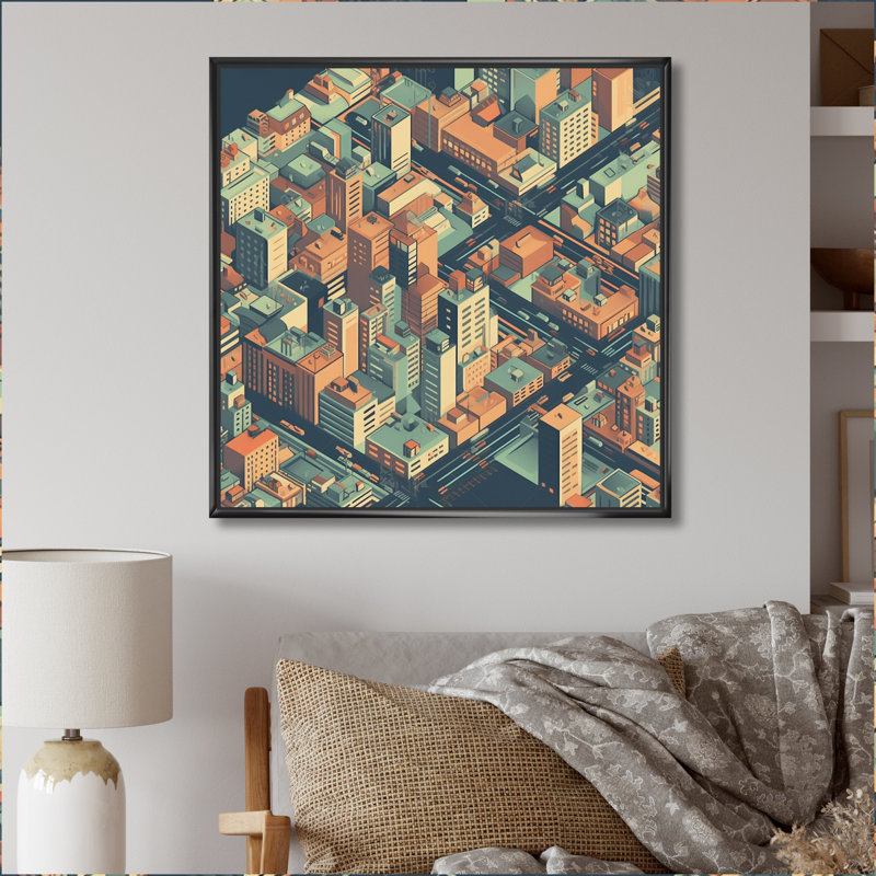 «Orange and Green Urban Abstractions», reproduction sur toile encadrée, H 24 po x l 24 po x P 1 po, Cadre flottant noir