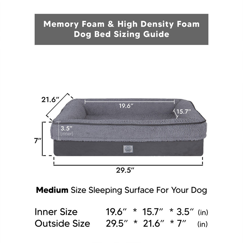 Jungolica Orthopedic Pet Bed, 75cm H x 55cm W x 19cm D, Dark Grey