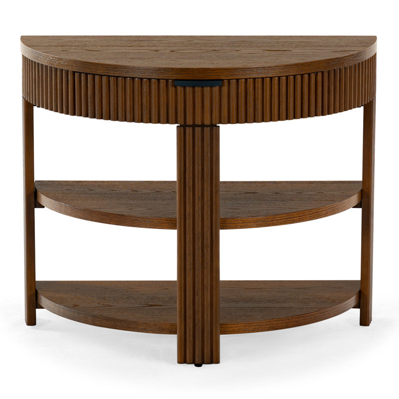 Christy Reeded Half Moon Console Table, Medium Oak