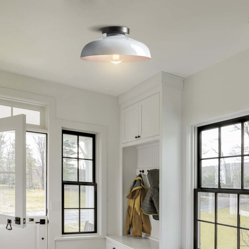 Industrial Ceiling Light with 12-Inch Metal Shade, White
