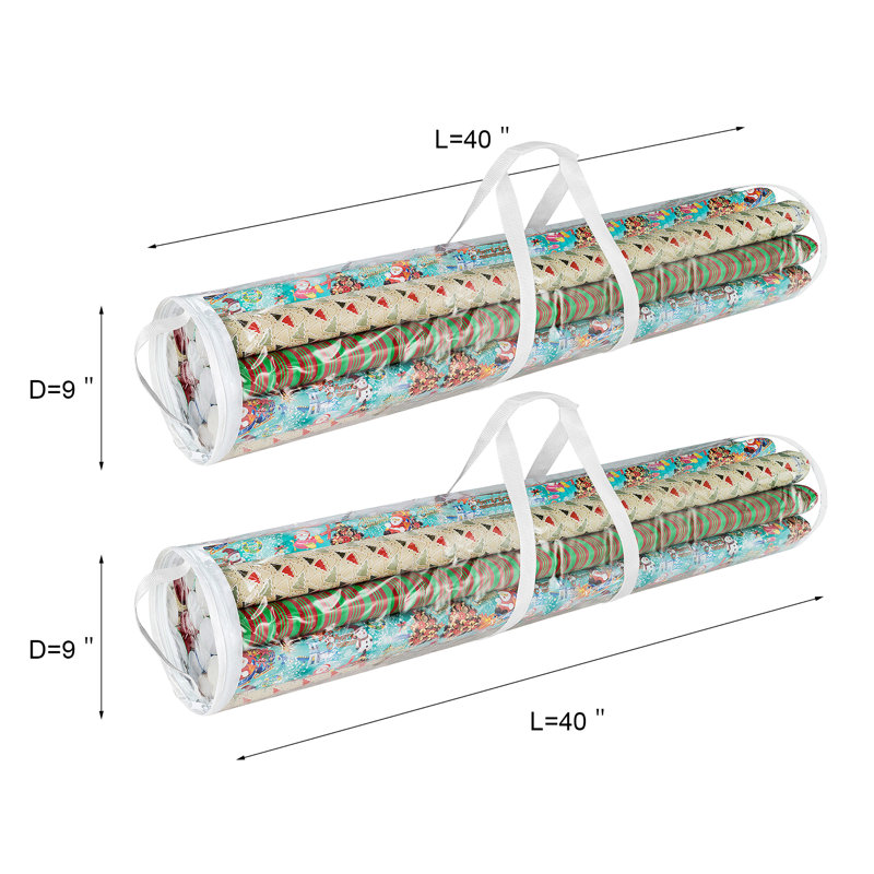 Wrapping Paper Storage - 2 Organizers for 50 Rolls of Gift Wrap - Clear Totes with Handles for Holiday, Christmas, or Any Occasion