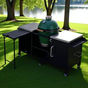 Grande table de gril 72,5 po pour grand gros œuf vert, chariot de gril extérieur en métal avec table de préparation escamotable, tablettes réglables, support à épices, îlot de cuisine extérieur pour grand œuf vert, Kamado Joe Classic