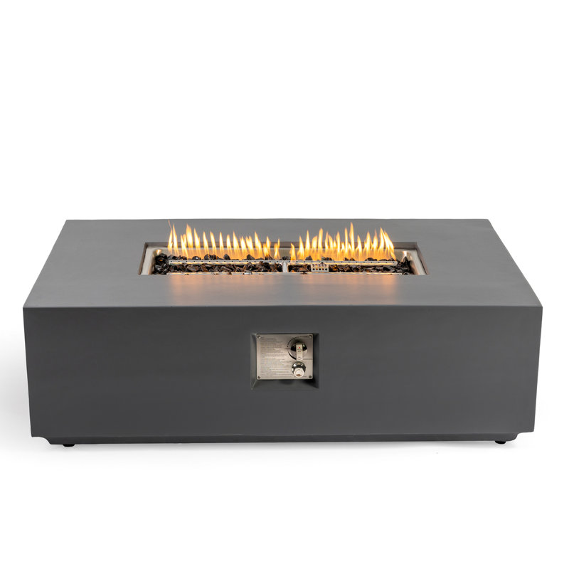 Rectangular Concrete Fire Pit Table, 50000 Output, Smokeless, Heat - Lightweight , Push Button Ignition, Weather Design