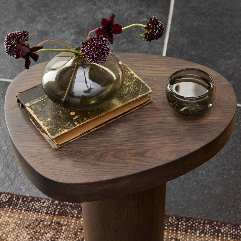 Zion End Table-Merlot Marble, Grey Tobacco Oak, Solid Wood