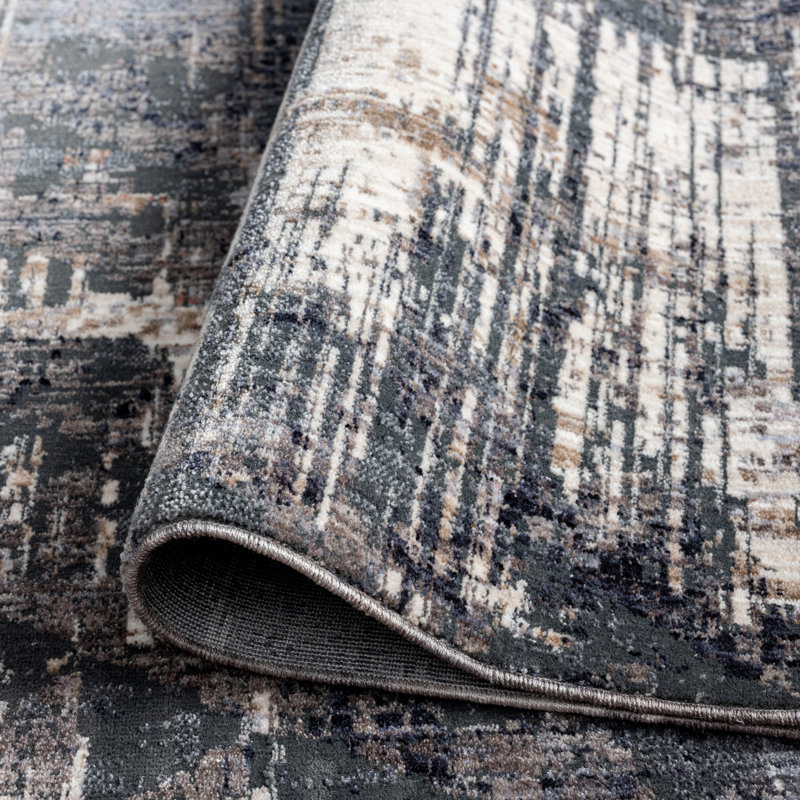 4 Abstract Area Rug in Charcoal/Beige, Rectangle 8'6" x 11'6"