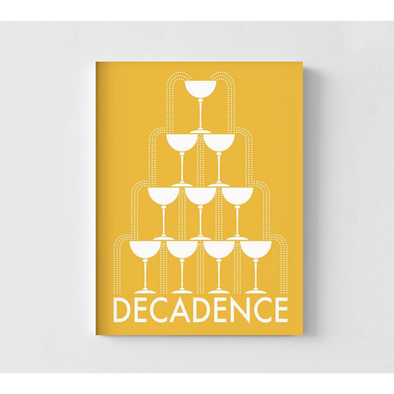 Reproduction d'art Champagne Tower, impression de Champagne jaune, affiche de citation de décadence, affiche idée de décoration de bar jaune