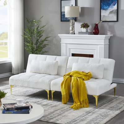 Lit futon convertible avec pattes en métal doré, moelleuses et agréables en tissu - pour les petits espaces, facile à assembler, expérience confortable dans des espaces polyvalents, trois réglages, un assemblage,