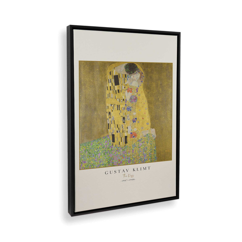 Le baiser par Gustav Klimt v3, Cadre flottant noir satiné, H 18,75 po x l 12,75 po