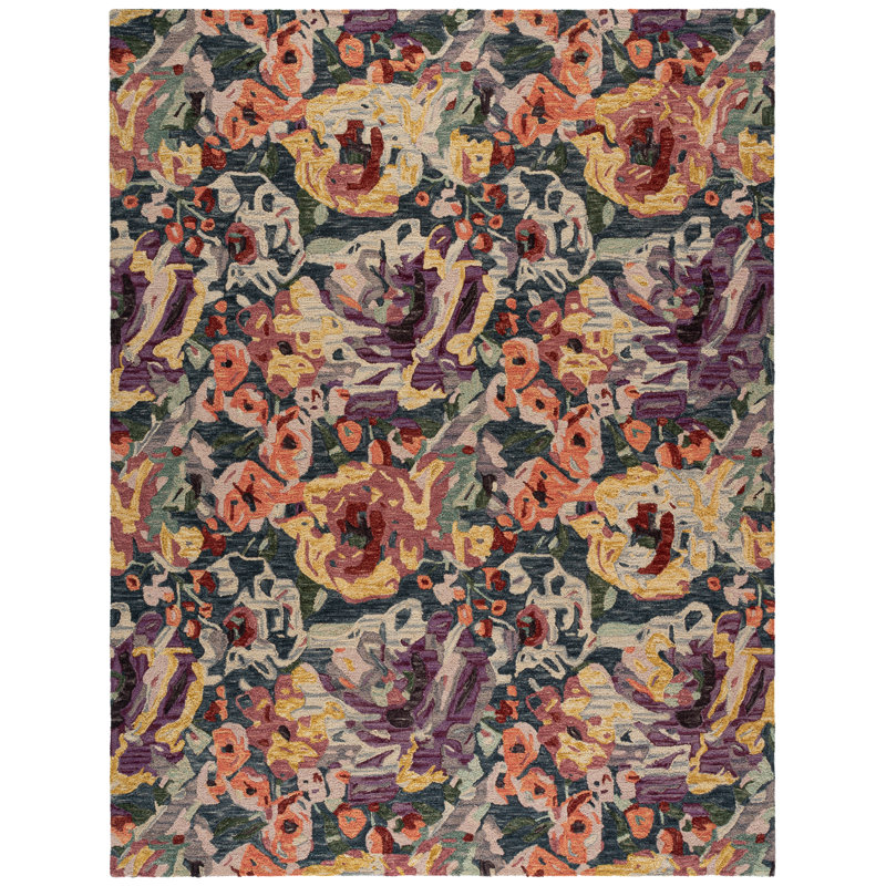 Kathalina Hand Tufted Wool/Cotton Floral Rug in Blue/Purple, Rectangle 8' x 10'