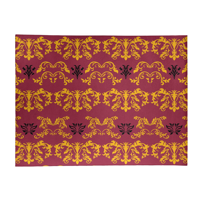 Tapis rouge / jaune Damask, Rectangle 9 pi x 12 pi