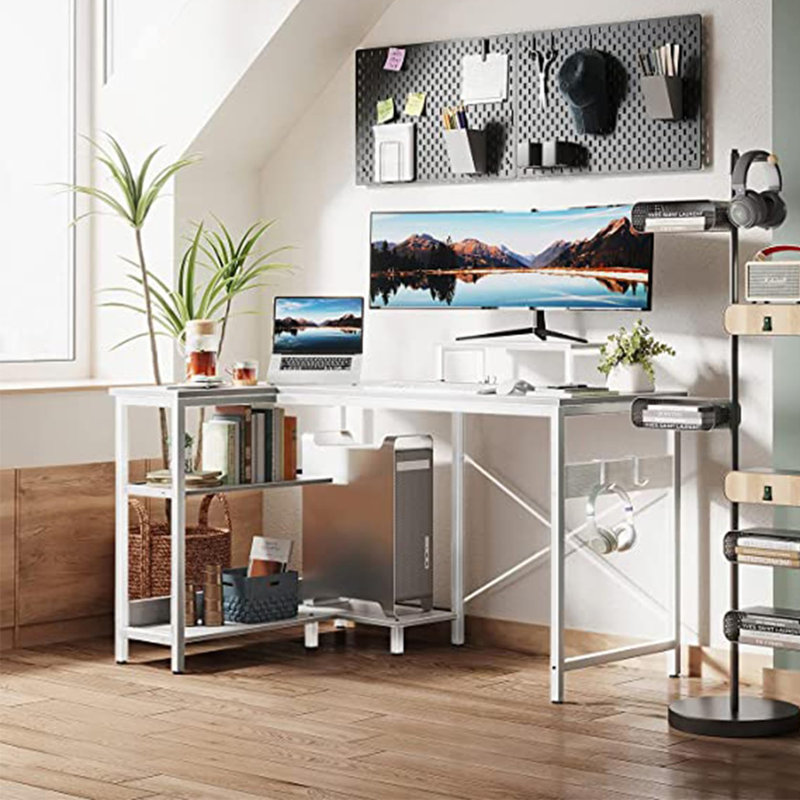 Bureau en forme de L, Blanc / blanc, H 29,5 po x l 40 po x P 18,9 po