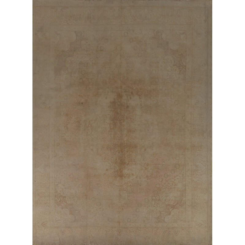 Tapis traditionnel rose et doré en laine beige 10 x 13