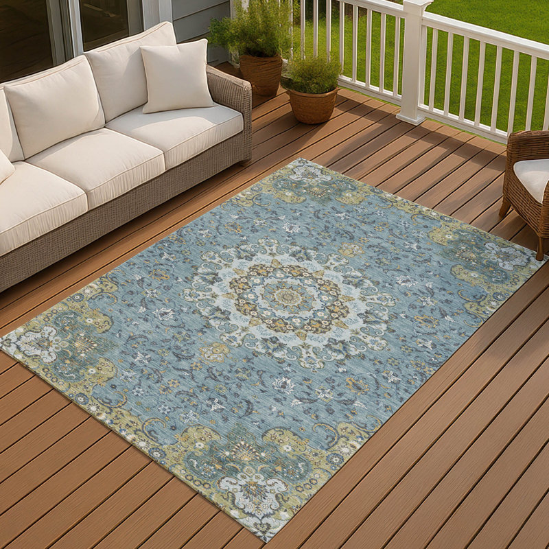 Tapis lavable à la machine intérieur / extérieur ACN2489, Sarcelle, 9 pi x 12 pi