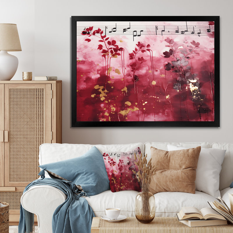 Notes de musique roses - musique encadrée, Cadre d'angle fermé noir, H 34 po x l 44 po x P 1,5 po