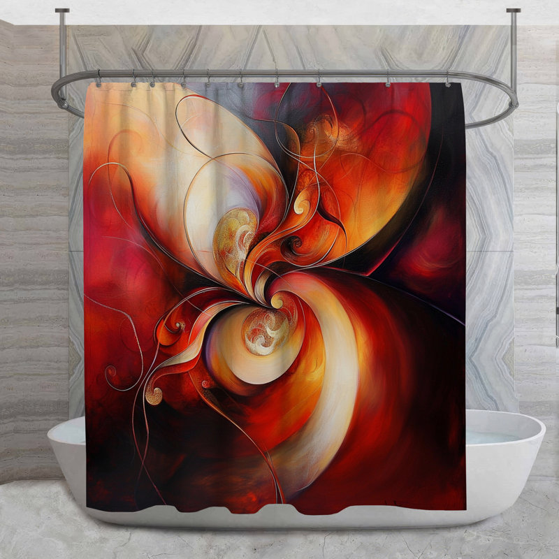 Rideau de douche abstrait tourbillon - décor de salle de bain coloré Mid-Century moderne, H 73 po x l 70 po