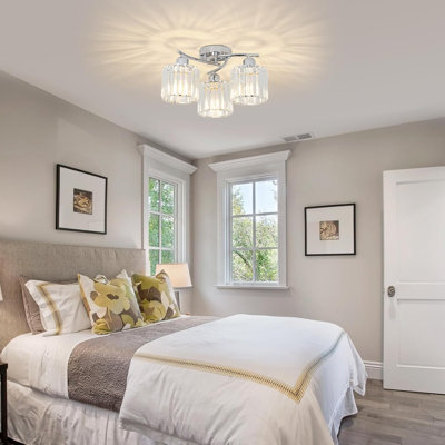 Crystal Close to Ceiling Light Fixtures,3-Light Chrome Modern Semi Flush Mount Ceiling Light,Kitchen Light Fixture with Clear Crystal Shades