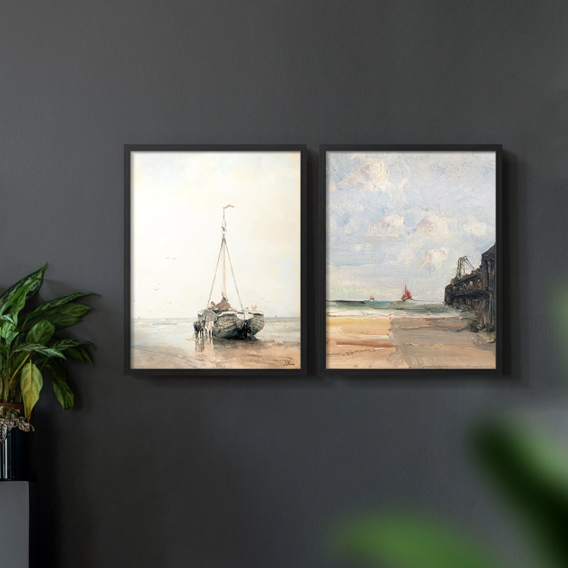 Vintage nAUTICAL III - estampe numérique encadrée - ensemble de 2, Noir, noir, noir, noir, H 12 po x l 30 po
