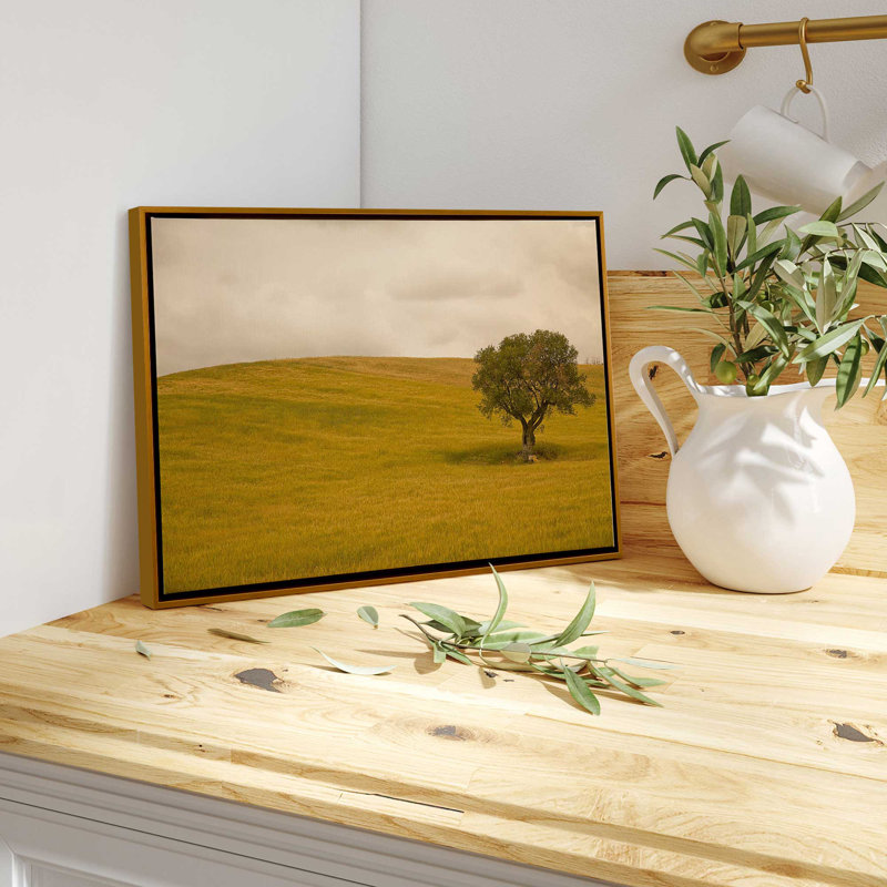 «Tuscan Fields», reproduction sur toile, Cadre flottant or poli, H 14 po x l 20 po x P 1,75 po