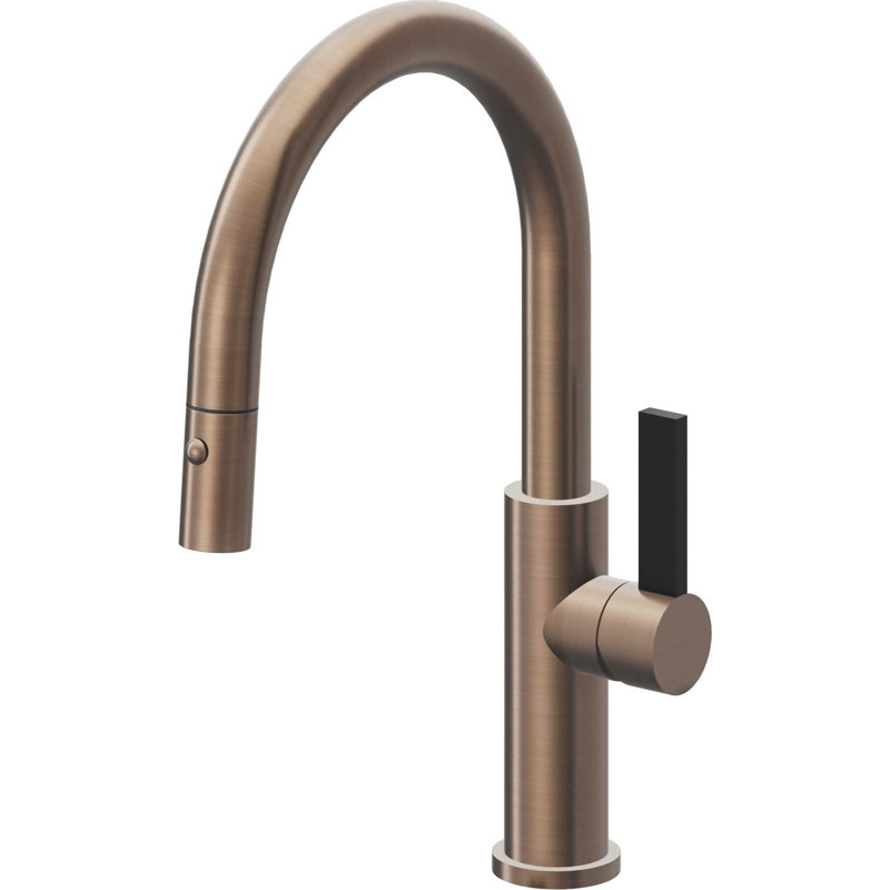 Corsano Contemporary Pull Down Kitchen Faucet with Button Sprayer Low Arc Spout and BFB Series Handle, Satin Bronze