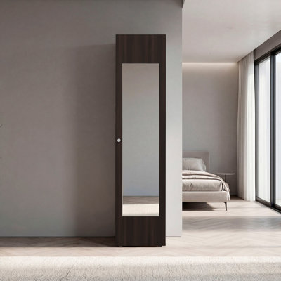 Armoire de rangement en noyer teinté avec miroir